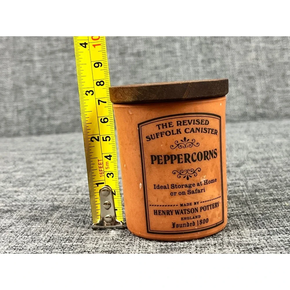 Henry Watson Pottery Peppercorns Suffolk Canister Terracotta Jar Wood Lid